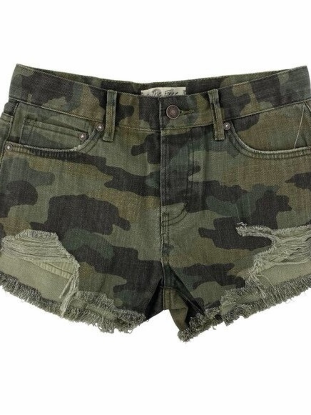 NWOT We The Free Camo Combo Distressed Raw Hem Cutoffs 26
